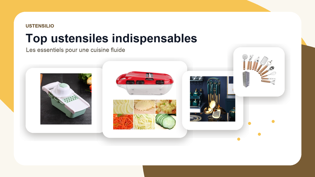 Top ustensiles de cuisine indispensables en 2026 disposés sur un plan de travail clair - Ustensilio