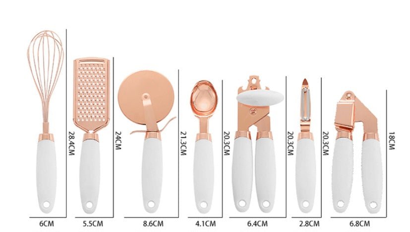 Set 7 Pièces Ustensiles Cuisine Cuivré – Kit Outils Acier Inox Rose Gold Design - équipement cuisine pour gagner du temps