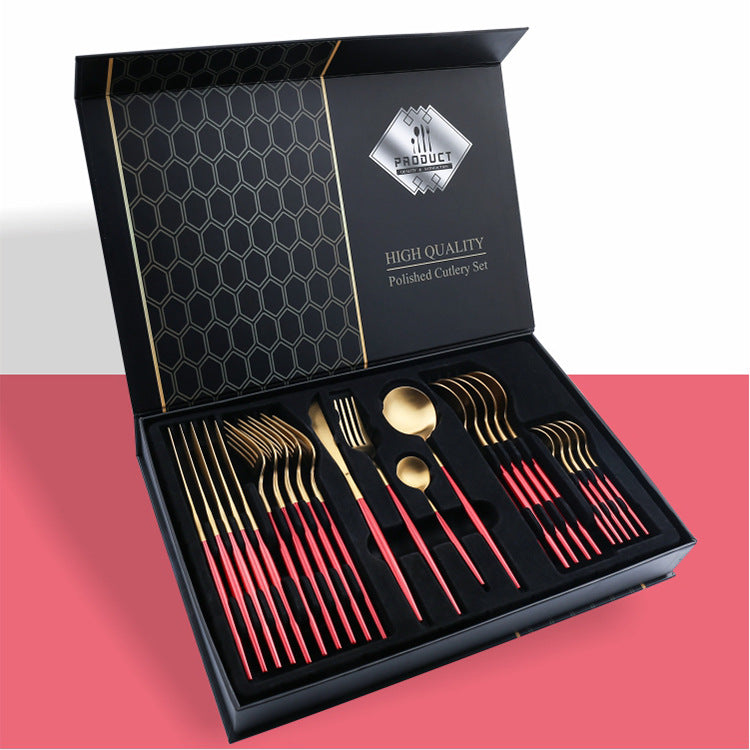 Écrin de rangement rouge du coffret cadeau 24 couverts inox haut de gamme