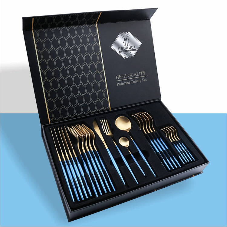 Set de 24 couverts luxe inox 304 présenté dans un élégant coffret