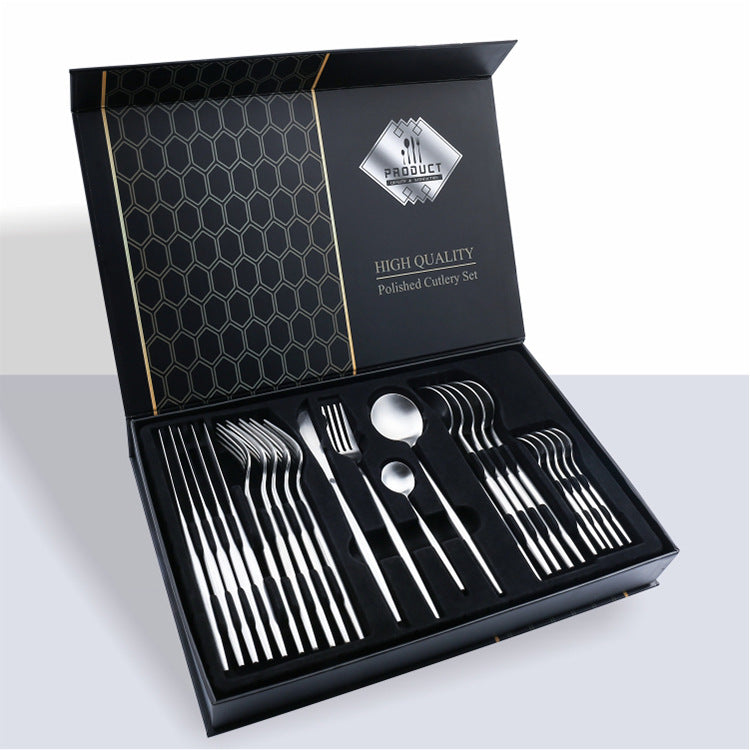 Coffret cadeau 24 pièces de couverts en inox 304 avec manches colorés