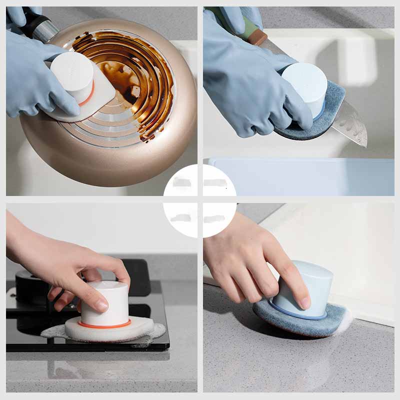 Brosse récurer 2-en-1 éponge intégrée casseroles