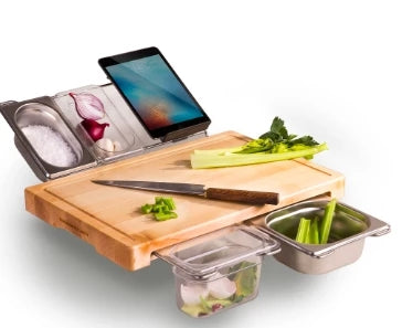 Planche à Découper avec Bacs de Rangement – Bambou Multifonction - rangement et préparation culinaire