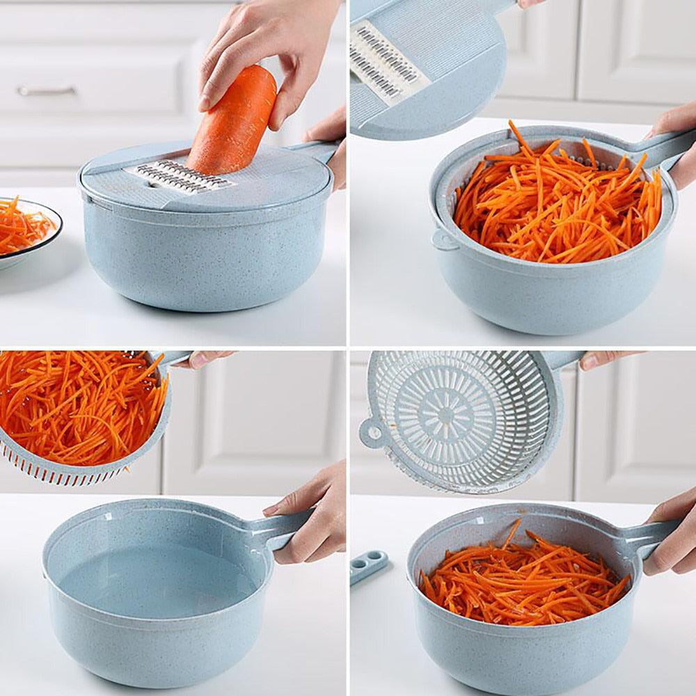 Légumes découpés en formes variées avec la mandoline 8 fonctions
