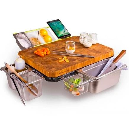 Planche à Découper avec Bacs de Rangement – Bambou Multifonction - outil de cuisine facile à utiliser
