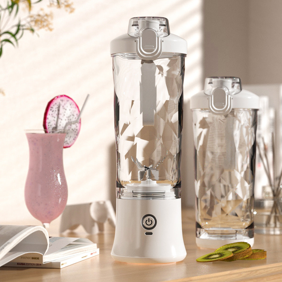 Vue éclatée du mixeur portable avec bouteille et bloc lames amovible