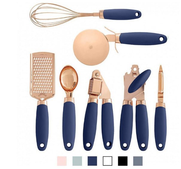 Set 7 Pièces Ustensiles Cuisine Cuivré – Kit Outils Acier Inox Rose Gold Design - vue produit détaillée Ustensilio